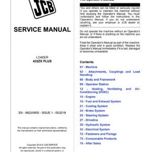 JCB 432ZX PLUS Wheel Loader Service Manual