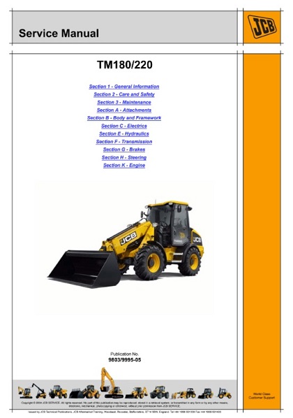 JCB TM180, TM220 Telescopic Wheeled Loader Manual