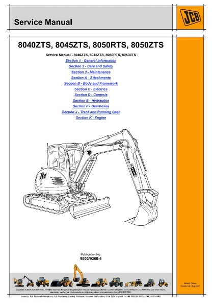 JCB 8040ZTS, 8045ZTS, 8050ZTS, 8050RTS Mini Crawler Excavator Service Manual