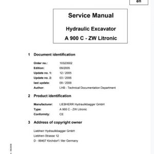 Liebherr A900C-ZW Litronic Hydraulic Excavator Service Manual