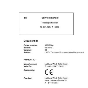 Liebherr TL441 - 1234 Telescopic Handler Service Manual