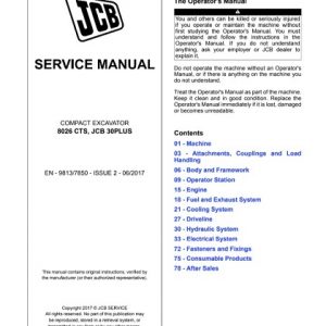 JCB 8026 CTS, JCB 30PLUS Compact Excavator Service Manual