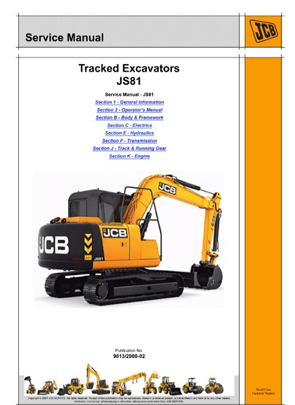 JCB JS81 Tracked Excavator Service Manual
