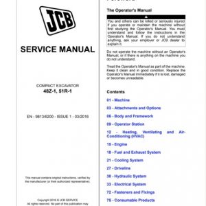 JCB 48Z-1, 51R-1 Compact Excavator Service Manual