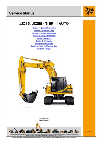 JCB JZ235 JZ255 Tracked Excavator Service Manual