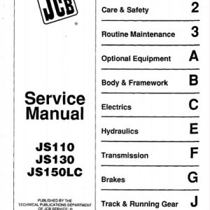 JCB JS110, JS130, JS150LC Tracked Excavator Service Manual