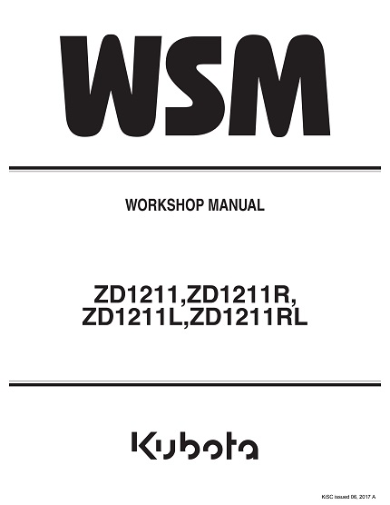 Kubota ZD1211, ZD1211R, ZD1211L, ZD1211RL Zero Turn Mower Workshop Manual