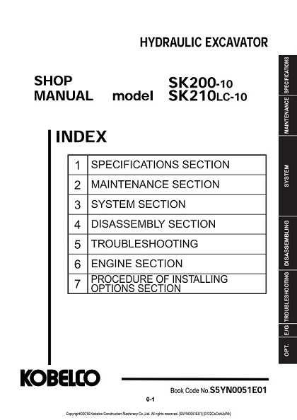 Kobelco SK200-10, SK210-10 Hydraulic Excavator Shop Manual