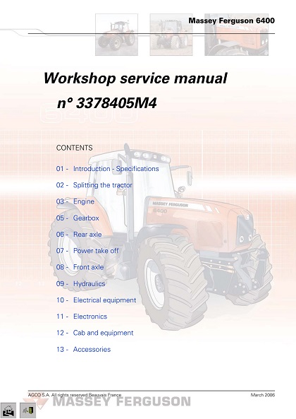 Massey Ferguson MF6400 Workshop Service Manual