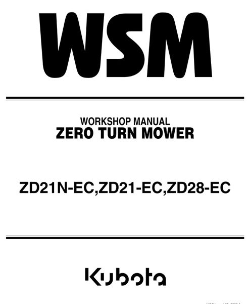 Kubota ZD21N-EC ZD21-EC ZD28-EC Zero Turn Mower Service Manual