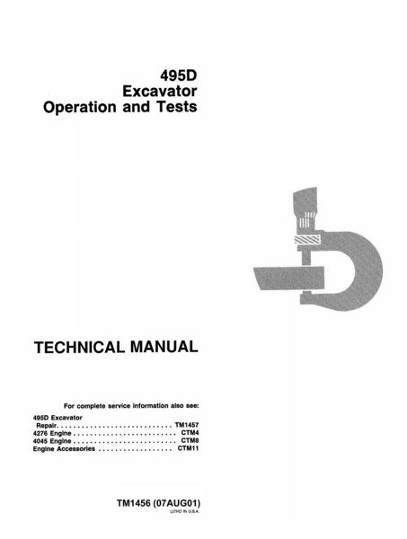 John Deere 495D Excavator Operation and Tests Technical Manual