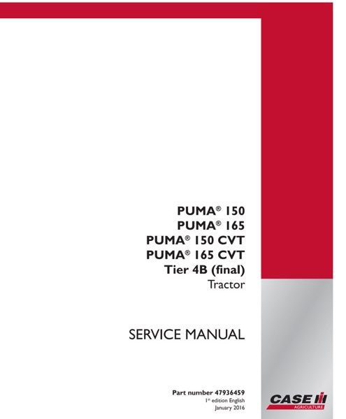 Case IH Puma 150, 165 CVT Tractor Service Manual