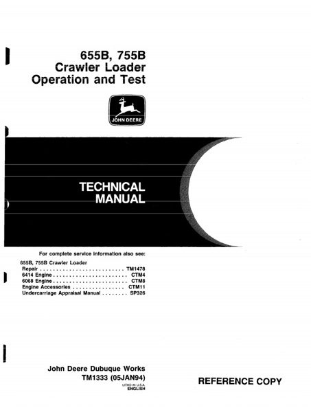 John Deere 655B, 755B Crawler Loader Operation and Test Technical Manual