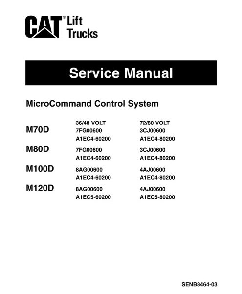 Caterpillar M70D, M80D, M100D, M120D Electric Forklift Truck Service Manual