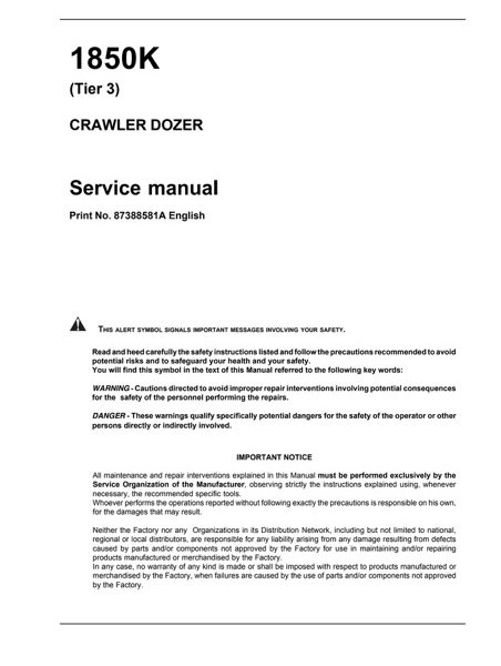 Case 1850K Tier 3 Crawler Dozer Service Manual