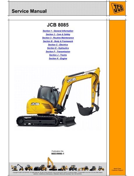 JCB 8085 Midi Excavator Service Repair Manual