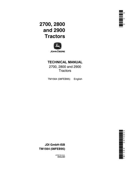 John Deere 2700, 2800, 2900 Tractors Technical Manual