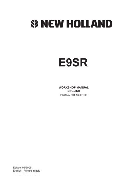 New Holland E9SR Excavator Service Manual