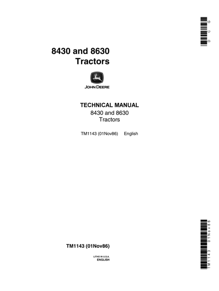 John Deere 8430, 8630 Tractors Technical Manual