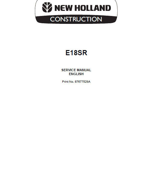 New Holland E18SR Mini Excavator Service Manual
