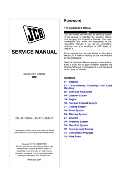 JCB 2DX Backhoe Loader Service Manual