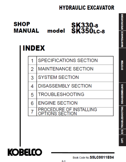 Kobelco SK330-8, SK350LC-8 Hydraulic Excavator Service Manual