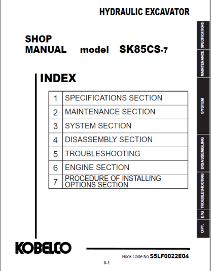 Kobelco SK85CS-7 Excavator Shop Manual