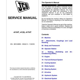 JCB 411HT, 413S, 417HT Wheel Loader Service Manual