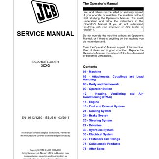 JCB 3CXG Backhoe Loader Service Manual