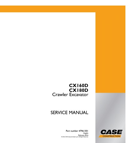 Case CX160D, CX180D Crawler Excavator Service Manual