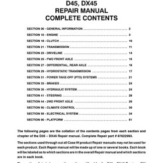 Case IH D35, DX35, D40, DX40, D45, DX45 Tractor Service Manual