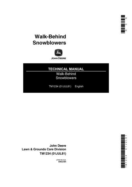 John Deere Walk-Behind Snowblowers Technical Manual
