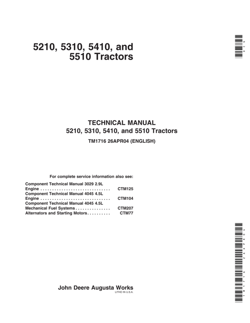 John Deere 5210, 5310, 5410, 5510 Tractors Technical Manual