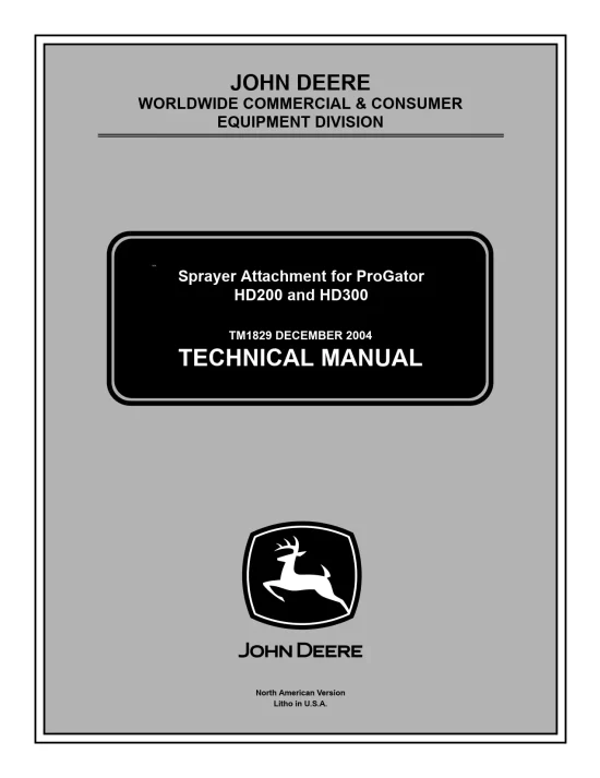John Deere HD200, HD300 Sprayer Attachment for ProGator Technical Manual