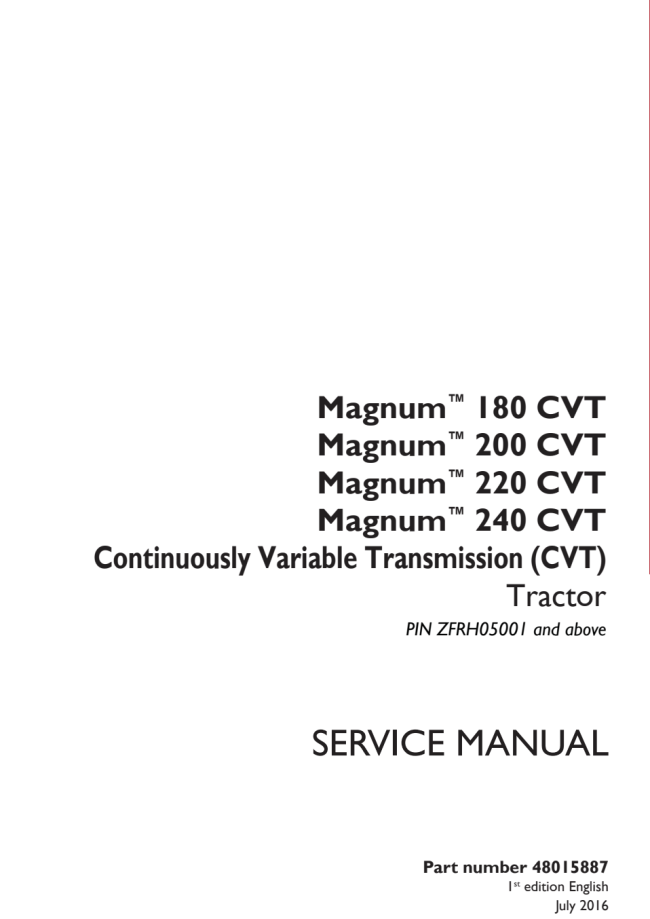 CASE IH Magnum 180, 200, 220, 240 CVT Tractor Service Manual