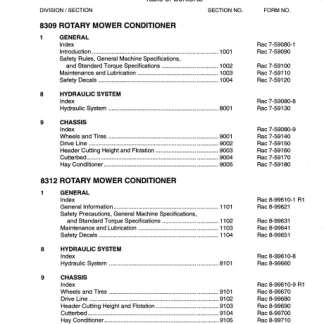 CASE IH 8309, 8312 Rotary Mower Conditioner Service Manual