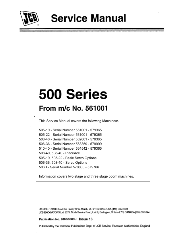 JCB 505-19, 505-22, 506-36, 506B, 508-40, 510-40 Service Manual