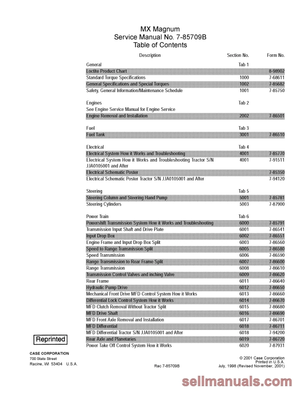 CASE IH MX180, MX200, MX220, MX240, MX270 Tractor Service Manual