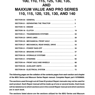 Case Tractor MXU 100 ,110, 115, 125, 130 ,135 Maxxum 140 Pro Series Service Manual