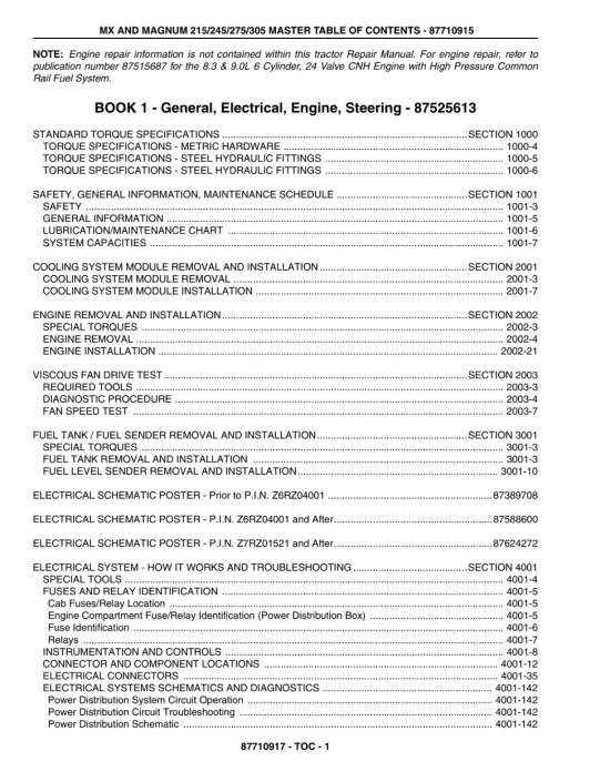 Case IH MX, Magnum 215, 245, 275, 305 Tractor Service Manual