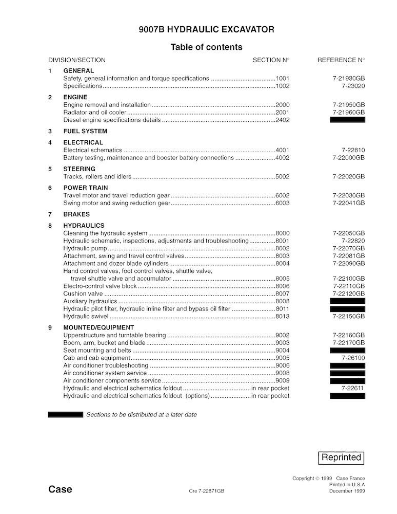 Case 9007B Hydraulic Excavator Service Manual