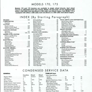 Allis Chalmers 170, 175 Tractor Service Manual