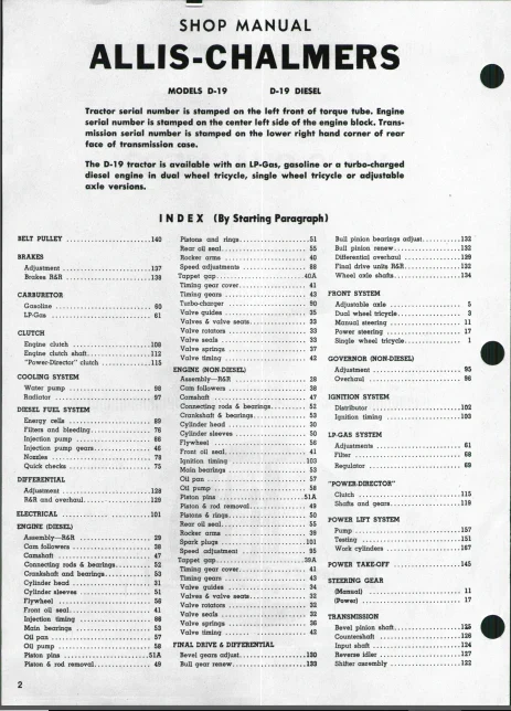 Allis Chalmers D19 Tractor Service Manual