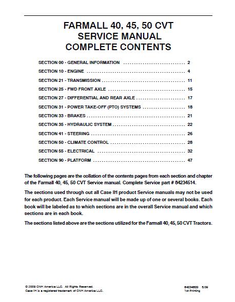 Case IH Farmall 40, 45, 50 CVT Tractor Service Repair Manual