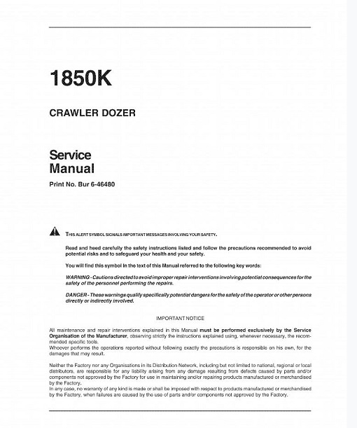 Case 1850K Crawler Dozer Service Manual
