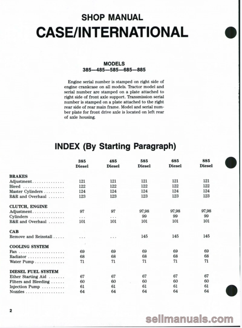 Case Ih 385, 485 ,585, 685 ,885 Tractor Shop Manual