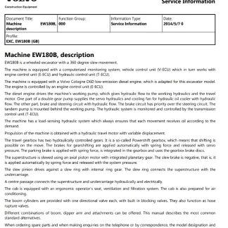 Volvo EW180B Wheeled Excavator Service Manual