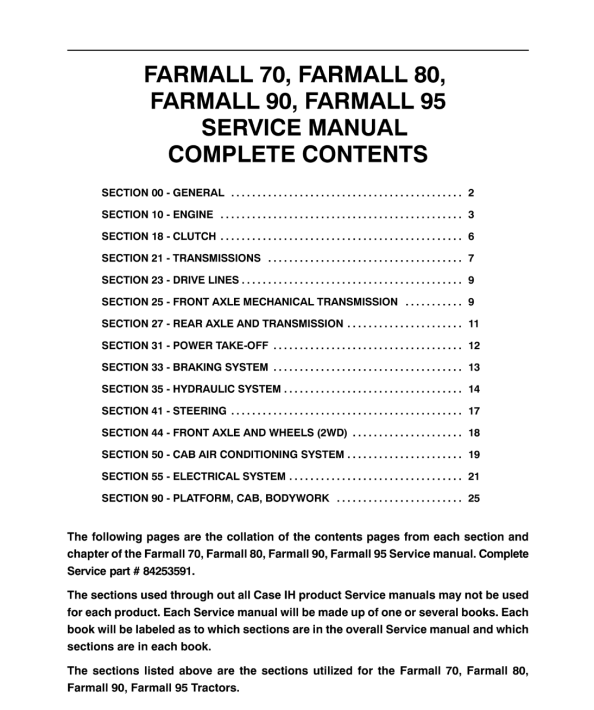 Case IH Farmall 70, 80 ,90 ,95 Tractors Service Manual