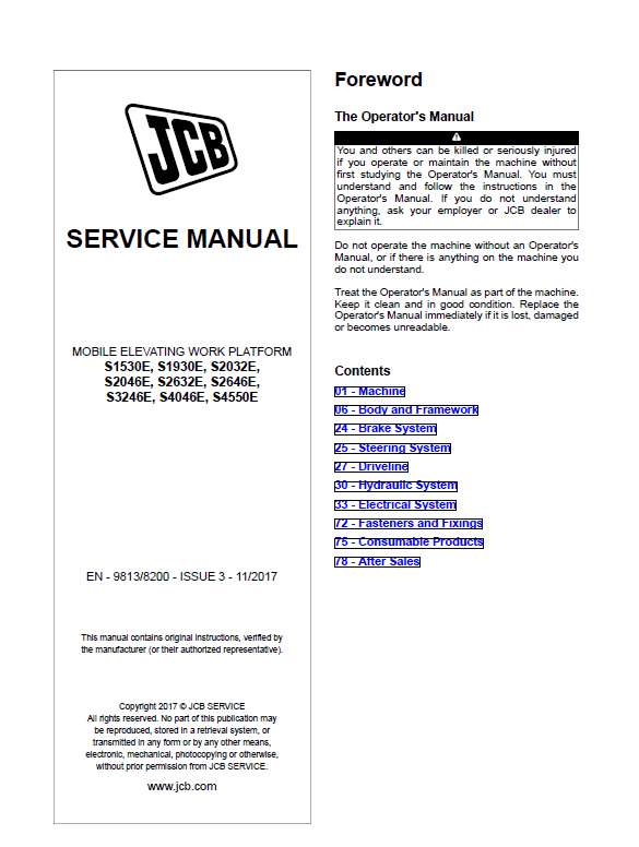 JCB S2632E Scissor Lift Service Manual