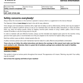 Volvo A40F Articulated Dump Truck Service Manual